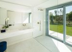 Crystalline white marble shower