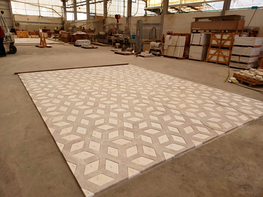 Suelo formando cubos 3D en mosaico de mármol - 3D cube-shaped floor in marble mosaic
