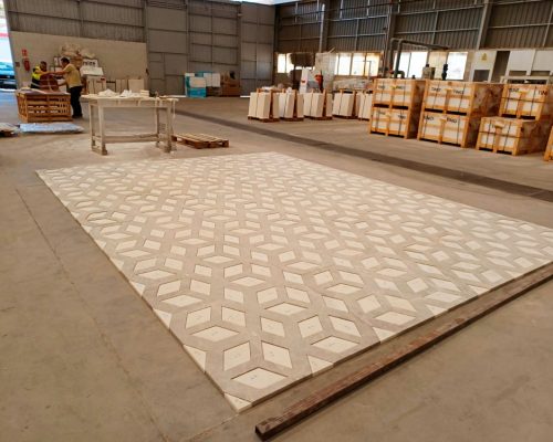Suelo formando cubos 3D en mosaico de mármol - 3D cube-shaped floor in marble mosaic