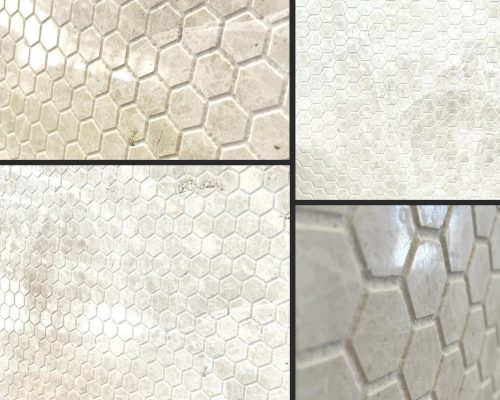 Pared de mármol con motivos hexagonales - Marble wall with hexagonal patterns